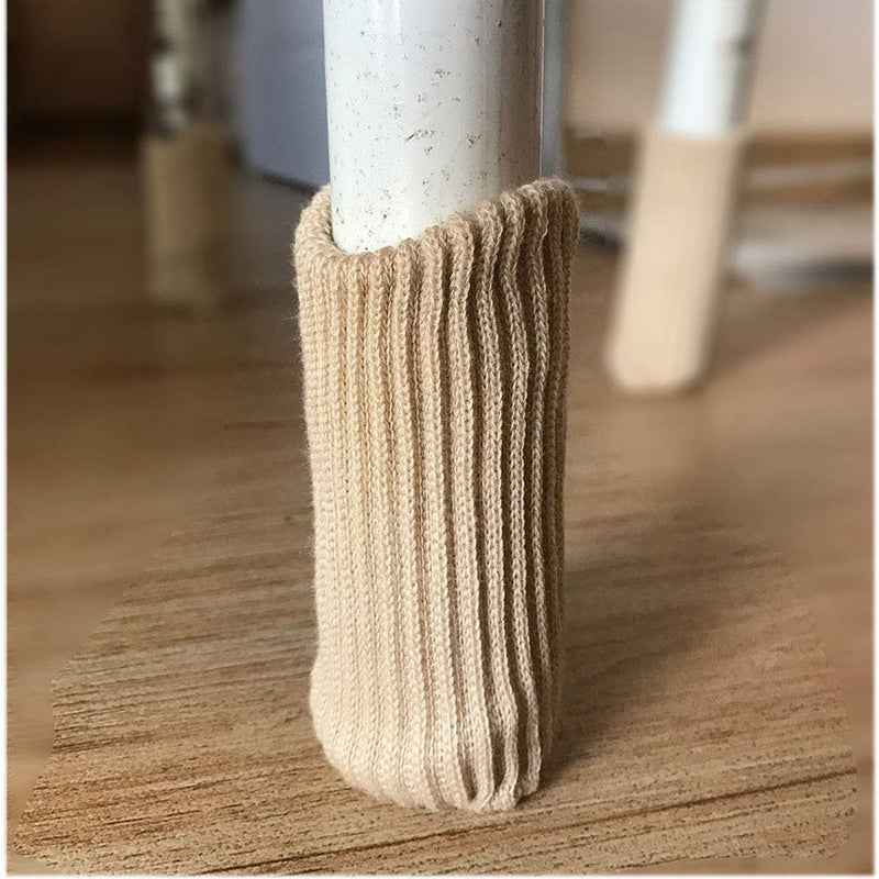 OEEKOI 24 PCS Furniture Leg Knitted Furniture Protector - Chair Leg Floor Protectors for Avoid Scratches  Furniture Leg Socks for Moving Easily and Reduce Noise  Beige - Image 4
